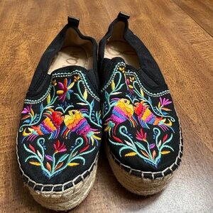 Sam Edelman Size 8 Carrin Platform Espadrille‎ Black Canvas Embroidered
